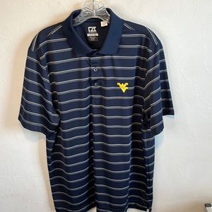 WV Cutter and Buck DryTec Medium ,Blue with White & Gray Stripes. Like New.